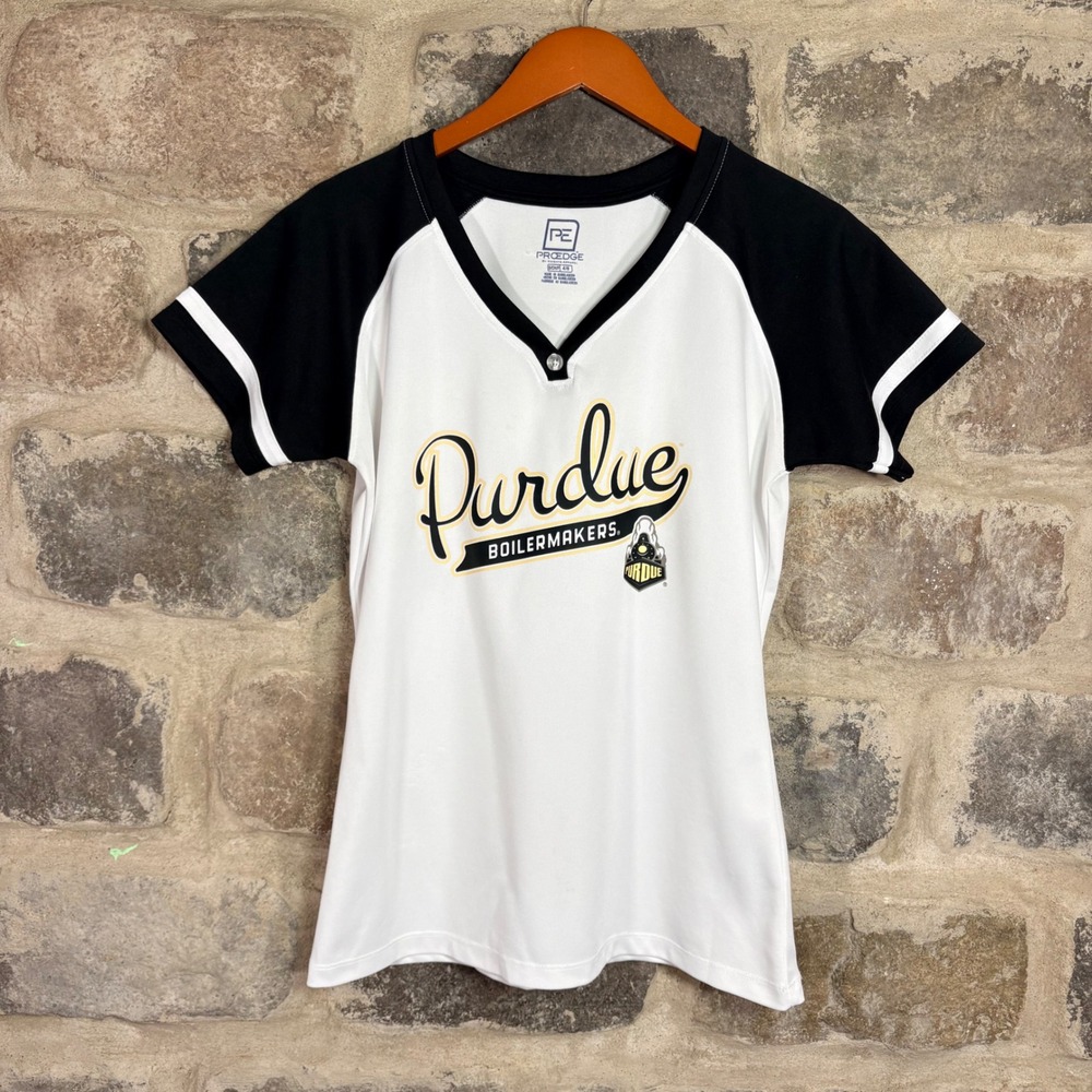Proedge Purdue Boilermakers Womens S V-Neck Raglan Jersey Shirt White Black Gold